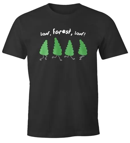 MoonWorks® Herren T-Shirt Fun-Shirt Spruch lustig lauf Forest lauf Baum Motive Parodie Filmzitat Ironie Wortspiel Anthrazit XL