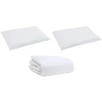 vidaXL Bettdecken Set mit Kissen 3 pcs Weiß Baumwolle - Bettdecken-Set aus 100% hochwertiger Baumwolle, hypoallergen und maschinenwaschbar. Ideal für eine entspannte Schlafumgebung im minimalistischen Stil.