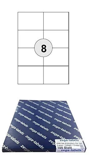 Etiketten 105 x 74 mm wetterfeste Polyester Folie weiss matt stark haftend auf DIN A4 Bögen (2x4 Etiketten DIN A7) - 100 Blatt Pack - Universell für Laser/Farblaser einsetzbar - 8-teilig 800