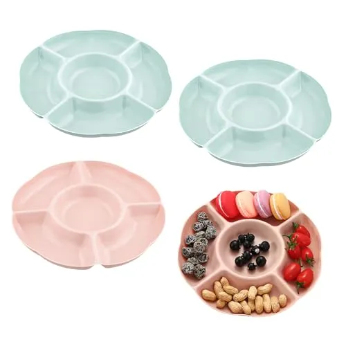 Chstarina 4 Snackteller mit Fächern, Plastik Obstteller, Snackschale Wiederverwendbar, Snackteller 2 Farben für Nüsse Snack Desserts Süßigkeiten,für Familie Esszimmer