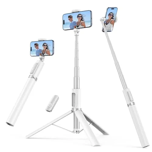 SYNCWIRE 140CM Selfie Stick Handy Stativ Mit FernauslöSer VerstäRkter Ständer,360° Drehbarer Stativ Handyhalterung für Smartphone,Selfie Stick Kompatibel mit iPhone Samsung Android,Weiß