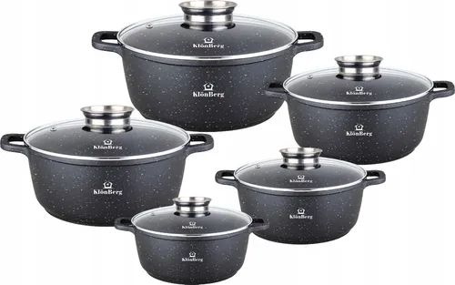 Klönberg 10-teiliges Topfset - Antihaftbeschichtet und Induktionsgeeignet - Vielseitiges Kochtopfset für alle Herdarten, mit schneller Wärmeverteilung und ergonomischen, kühlen Griffen für sicheres Kochen. Ideal zum Braten und Schmoren – für gesunde Gerichte mit wenig Fett.