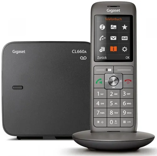 Gigaset CL660A - Elegantes Analoges DECT-Telefon mit Anrufbeantworter - Festnetztelefon mit kabellosem Mobilteil, 400 Kontakten, 55 Minuten Aufnahmezeit und brillanter Sprachqualität. Ideal für ein modernes Zuhause.