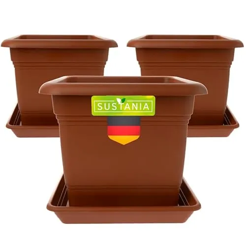 LIVINJA Terracotta Pflanzkübel GroÃŸ AuÃŸen 3er Set - 40x40 Robuster Blumentopf, GroÃŸer Blumenkasten, Ãœbertopf Terracotta, Hoher Pflanzentopf für Garten & Terrasse