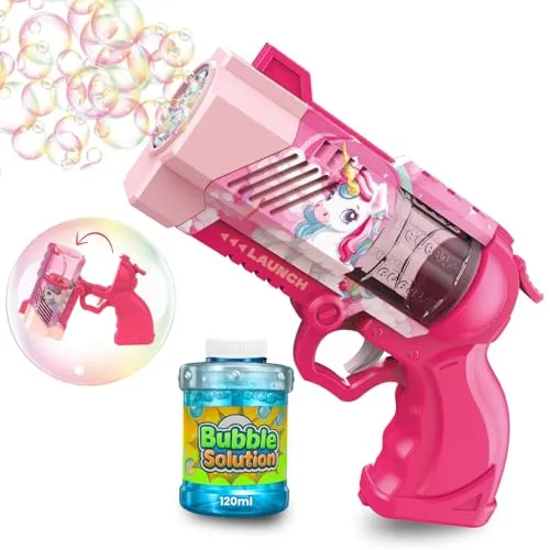 Blubbel Seifenblasenpistole, LED Seifenblasenmaschine, 80ml Seifenblasenflüssigkeit Tank, Seifenblasen Pistole, Blasen Kanone, Luftblasen Bazooka Bubble Gun, Geschenke für Kinder, Hochzeit