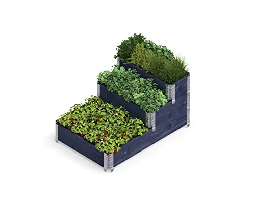 Upyard Stepped Bed - modernes Hochbeet aus Palettenrahmen - modulares, mehrstufiges Hochbeet aus Naturholz für Garten und Terrasse, 120x80x58,5, Schwarz