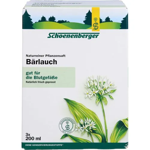 BÄRLAUCH SAFT Schoenenberger 3X200 ml - Arzneimittel zur Unterstützung von Herz und Blutgefäßen, aus frisch geerntetem Bärlauch, ohne Zucker und Konservierungsstoffe für optimale Verträglichkeit.