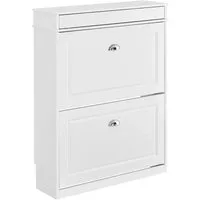 SoBuy Schuhschrank Schmal mit 2 Klappen – 75x96x24cm Weiß FSR78-L-W - Eleganter Schuhschrank mit 2 Klapptüren, ideal für die platzsparende Aufbewahrung von Schuhen. Push-to-Open-Fach für kleinere Gegenstände – perfekt für Flur und Eingangsbereich.