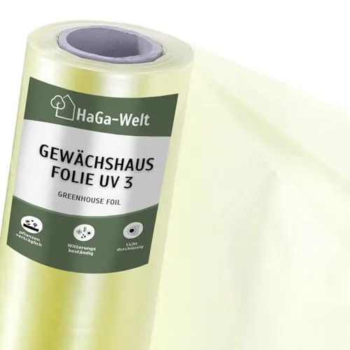 HaGa UV3 Gewächshausfolie 6m x 10m transparente PE Folie - als Folientunnel, Gewächshaus, Tomatenhaus | Witterungsbeständig | UV-beständig