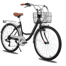 Hiland 26 Zoll Cityrad für Damen und Herren mit Gepäckträger und Korb - Praktisches Cityrad mit 7-Gang-Getriebe für müheloses Pendeln. Der geräumige Korb und der stabile Gepäckträger bieten viel Platz für Einkäufe und Zubehör.
