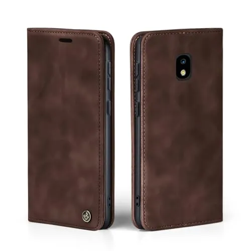 LBH Handyhülle für Samsung Galaxy J7 (2017) in Dunkelbraun mit Karten- und Geldfach Smartphone Hülle mit Standfunktion Flip Case Schutzhülle Magnetverschluss Vintage