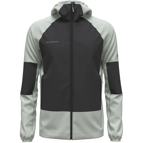 Mammut Massone ML Hooded Jacket Men Silver Sage-Black (XL) - Funktionsjacke für Kletterer - atmungsaktiv, mit abriebfesten Verstärkungen und klettergurtkompatiblen Taschen für maximale Bewegungsfreiheit.