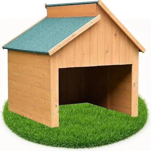 Melko Mähroboter-Garage aus Holz - Mähroboter-Garage für optimalen Wetterschutz, mit großzügiger Türöffnung und asymmetrischem Dach für perfekte Luftzirkulation.