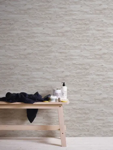 Selbstklebende Tapete | Mauer-Optik mit Naturstein & Putz – Creme, Weiß