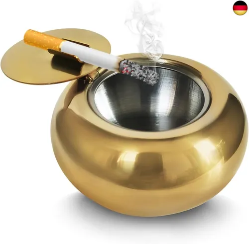 Edelstahl Windaschenbecher Aschenbecher mit Deckel Golden
