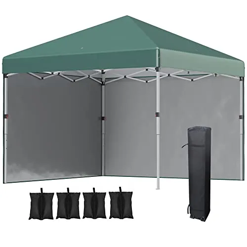 Outsunny Pavillon ca.3x3m, wasserabweisend Stabil Winterfest Pop-up Faltpavillon mit 2 Seitenwänden, UV Schutz 30+, Faltbar Partyzelt Gartenzelt mit Tasche, Gartenpavillon für Camping, Grün