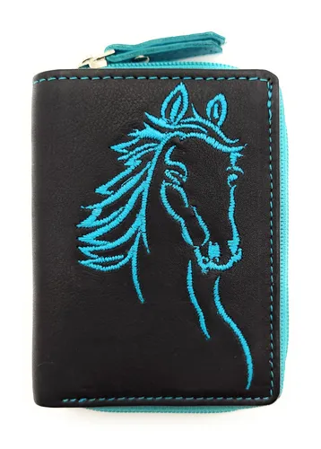Jockey Club echt Leder Mini Geldbörse Portemonnaie mit RFID Schutz Pferd türkis