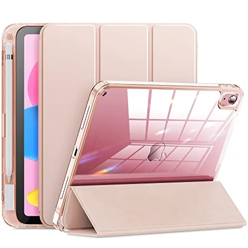 INFILAND Hülle für iPad (A16) 11./10. Generation (2025/2022), Stoßfeste Smart Case Cover mit transparenter Rückseite Schutzhülle mit Auto Schlaf/Wach Funktion, Roségold
