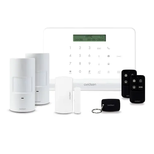 Avidsen HomeSecure, smarte und vernetzte Funk Alarmanlage, Smartphone App, ohne Abonnement, integrierte Sirene 85db, Bewegungserkennung, erweiterbar, Touchscreen-Tastatur
