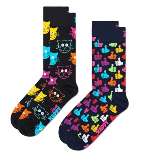 Happy Socks Unisex 2-Pack Classic Cat Socken - Sportsocken in origineller Geschenkverpackung, farbenfrohe Designs für jeden Anlass und aus hochwertiger Baumwolle für ganzjährigen Komfort.