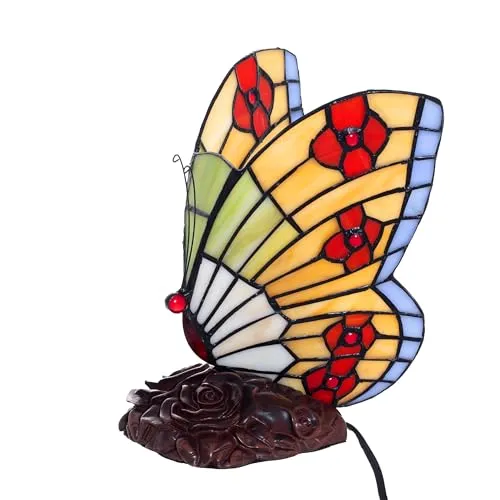 Birendy Tiffany-Stil Lampe mit Schmetterling und Katzenmotiv - Tischlampe im Tiffany-Stil, 20-26 cm hoch, mit buntem Mosaikdesign. Ideal für kreative Akzente in jedem Raum. Fassung E14 für individuelle Lichtgestaltung.