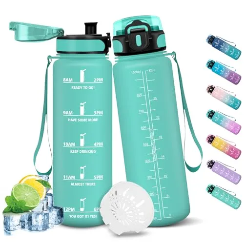 HoneyHolly Trinkflasche 1L, Auslaufsicher mit Zeitmarkierung, Water Bottle, Wasserflasche mit Filter, Trinkflasche Kohlensäure Geeignet, Wasserflasche für Fahrrad, Outdoor, Yoga, Fitness
