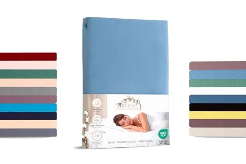 Livessa Spannbettlaken 140x200cm aus Baumwolle Single-Jersey Stoff 140 g/m², Spannbetttuch/Bettlaken, Oeko-TEX Zertifiziert (M24M05FF9), passt auch für 150x200 cm Matratzen