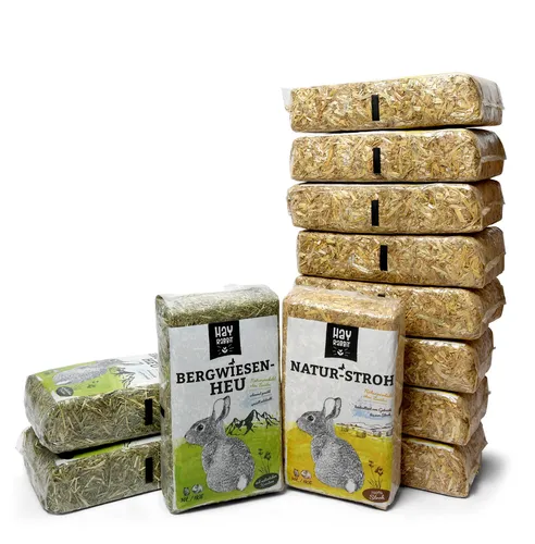 Hayrabbit - Natur-Stroh und Bergwiesenheu - Kombi 3kg Heu und 9kg Stroh