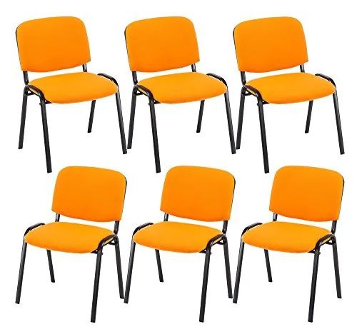 CLP 6er Set Besucherstuhl Ken Stoff - Bequemer Stapelstuhl in Orange - Bürostühle mit hochwertiger Polsterung und robustem Metallgestell, ideal für Wartezimmer und Konferenzräume. Stapelbar für platzsparende Lagerung und maximalen Komfort.