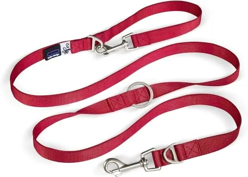 Adjustable Leash Nylon Red L - Klassische Hundeleinen: Verstellbare Nylon-Hundeleine für optimale Kontrolle, ideal für das gleichzeitige Ausführen von zwei Hunden und ausgestattet mit einem praktischen Kotbeutelspender.