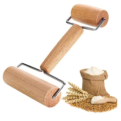 LHKJ Teigroller Nudelholz Klein, Rollstab Rolling Pin aus Holz mit Griffe, Perfekt Backzubehör für Fondant, Pizza, Kuchen