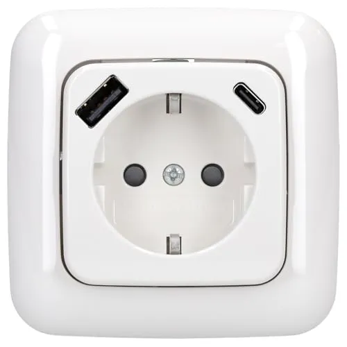 Busch-Jaeger 1x USBA-C-Set alpinweiß: 20 EUCB2USBAC-214 USB-Steckdose + 2511-214 1-fach Rahmen