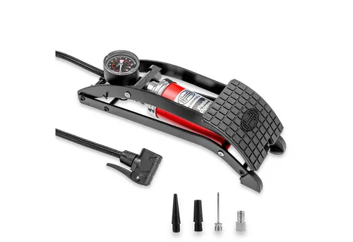 Heyner PedalPower Pro Fußluftpumpe 7bar mit Manometer - Robuste Fußpumpe für Fahrrad und Auto, Multi-Ventilanschluss und präzises Manometer für einfache Nutzung und schnelles Aufpumpen.