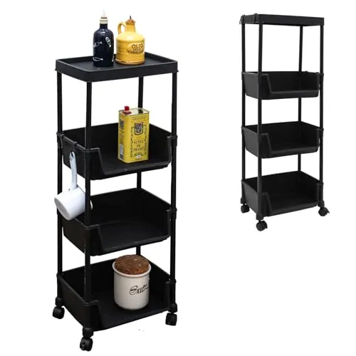 MAKLIK 2er Set Rollwagen mit Körben - Flexibler Aufbewahrungswagen für Bad und Küche - Küchen Aufbewahrungswagen mit 4 Ebenen und wendigen Rollen für maximale Flexibilität. Ideal für die kleinste Ecke und bietet XL-Stauraum dank durchdachter Korbgestaltung.