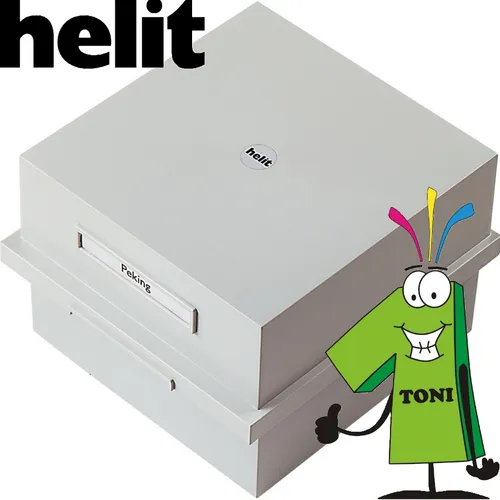 Helit Karteikasten A5 quer für 900 Karten - Praktischer Karteikasten für ca. 900 Karten, lichtgrau und tragbar. Inklusive Deckel und Stellbrettchen – ideal für eine übersichtliche Organisation.