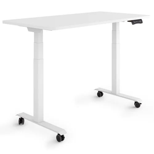 ESMART Germany EZX-132WW Steh-Sitz-Schreibtisch - Ergonomischer 120x60 cm Schreibtisch auf Rollen, stufenlos elektrisch höhenverstellbar von 65,5 bis 130,5 cm mit 3 x Memory und Aktivitätserinnerung für gesundes Arbeiten.