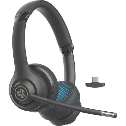 JLab Go Work Ohraufliegender Bluetooth Kopfhörer - Kopfhörer mit 45 h Laufzeit, ideal für lange Anrufe oder Musikgenuss, wahlweise kabelgebunden oder kabellos, leicht und komfortabel.