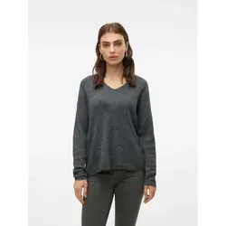 Stylischer V-Ausschnitt-Pullover von VERO MODA - Damen Pullover in medium grau melange, hüftlang mit bequemen Rippstrickbündchen und V-Ausschnitt. Ideal für lässige Looks und komfortables Tragen dank elastischer Strickqualität.