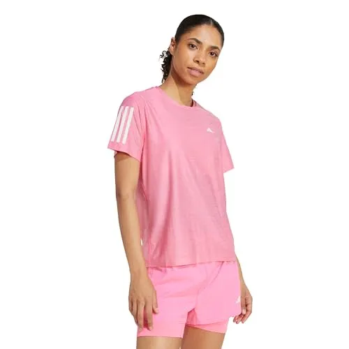 adidas Own The Run Laufshirt Damen - Pink, Weiß, Größe S - Sportliches Laufshirt aus recycelten Materialien, AEROREADY Technologie für trockenen Komfort und reflektierende Details für bessere Sichtbarkeit bei jedem Wetter.