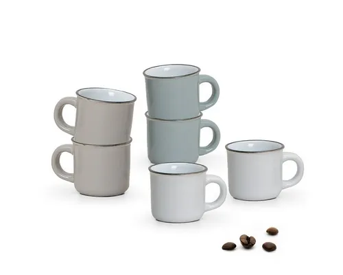 matches21 HOME & HOBBY Tasse Moderne Keramik Espresso-Tassen 6er Set weiß beige grau 50 ml, 6-tlg., Keramik, Kleine dickwandige Vintage Henkel Kaffee-Tassen ohne Untertassen