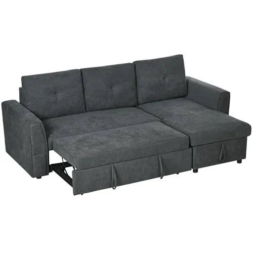 HOMCOM Schlafsofa Ecksofa mit Bettfunktion - Sofas & Couches mit Stauraum und Gästebett-Funktion, ideal für kleine Wohnungen – bequem, platzsparend und stilvoll in Dunkelgrau.