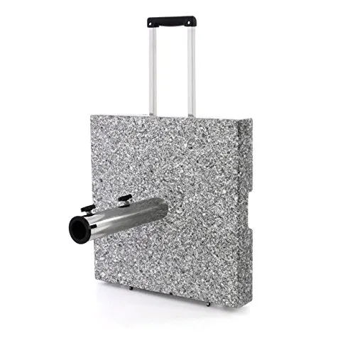 Nexos Trading Sonnenschirmständer Granit Grau eckig mit Trolley-Griff - Schirmständer aus Granit, 45 x 45 cm, 40 kg, geeignet für Schirme bis 3,5 m. Mit praktischem Trolley-Griff und Rollen für einfachen Transport im Garten oder auf der Terrasse.