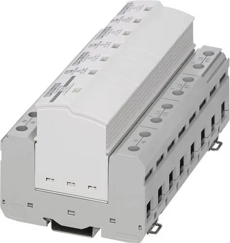 Phoenix Contact Kombiableiter FLTSECT1T23S350/25FM - Steckbare Blitzstrom- und Überspannungsableiterkombination für 1-phasige Netzwerke, ideal für Sicherheit und Funktionsüberwachung in Elektroinstallationen.