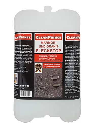 Liter Kanister CleanPrince Marmor und Granit Fleckstopp - Unsichtbarer Schutz für Marmor- und Granitoberflächen. Schmutz- und fettabweisend, ideal für die Pflege von Böden und Arbeitsplatten im Innenbereich. Schützen Sie Ihre Oberflächen effektiv! 5 Liter für langanhaltende Ergebnisse.