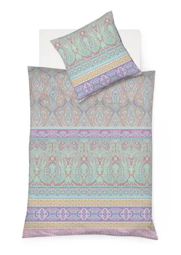 fleuresse Mako-Satin Bettwäsche 155x220 Ornamente Paisley mint lachs - Exklusive 2-teilige Bettwäsche aus 100% merzerisierter Baumwolle, mit elegantem Seidenfinish und hautsympathisch. Ideal für einen komfortablen Schlaf und waschbar bis 60°C.