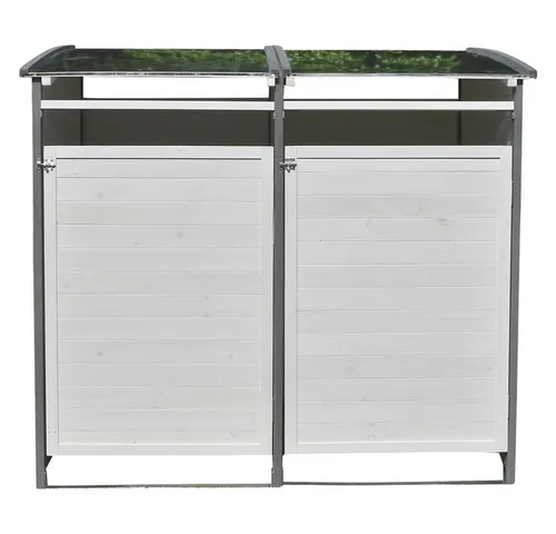 Melko Mülltonnenbox 240 Liter aus Holz in Anthrazit/Weiß - Mülltonnenbox für 240 Liter, wetterfest mit Zinkblech-Deckel und stabiler Rückwand, ideal für eine saubere und sichere Aufbewahrung Ihrer Mülltonnen.