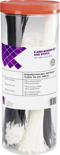 TRU Components 1566530 Kabelbinder 100 mm, 200 mm, 300mm 3.60mm Schwarz, Natur 500St.