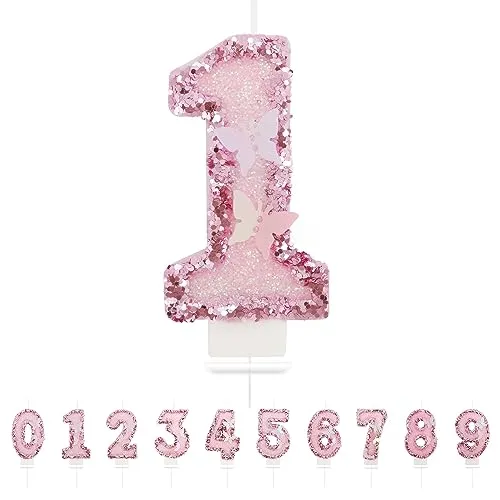 Geburtstagskerzen Zahlen 1,3D Schmetterling Geburtstagskerzen,Rosa Geburtstag Kerzen 1, Kuchen Topper Dekoration Kuchendeko Geburtstag, Geburtstagskerzen für Geburtstagsdeko