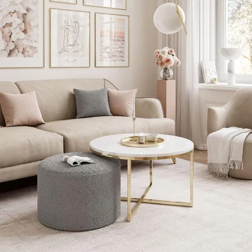 Couchtisch CIRI-X mit Hocker in Gold Chrom und Hochglanz Weiß