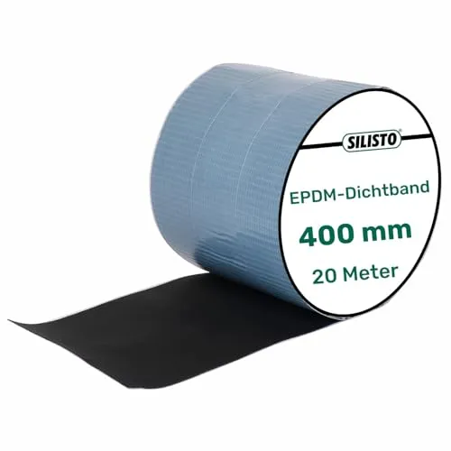 Silisto EPDM Dichtband 400 mm x 20 m - Selbstklebendes, wasserdichtes Abdichtungsband - Selbstklebendes EPDM-Dichtband für zuverlässige Abdichtung. Ideal für Fenster und Fugen. Hohe UV-Beständigkeit und Flexibilität bis -30 °C machen es vielseitig einsetzbar.